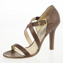 مملوكة مسبقًا Jimmy Choo Brown Snakeskin Elaphe Sandals Size 40.5