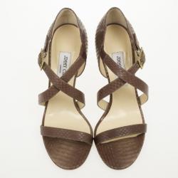 مملوكة مسبقًا Jimmy Choo Brown Snakeskin Elaphe Sandals Size 40.5