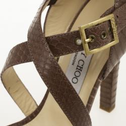 مملوكة مسبقًا Jimmy Choo Brown Snakeskin Elaphe Sandals Size 40.5