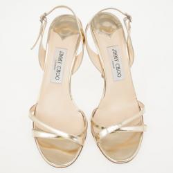 Pre Owned Jimmy Choo Gold Indie Crisscross Slingback Sandals Size 39.5