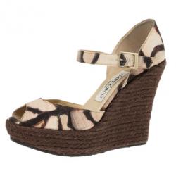 مملوكة مسبقًا Jimmy Choo Brown Mary Jane Espadrilles Sandals Size 38