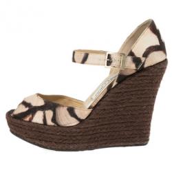 مملوكة مسبقًا Jimmy Choo Brown Mary Jane Espadrilles Sandals Size 38