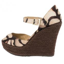مملوكة مسبقًا Jimmy Choo Brown Mary Jane Espadrilles Sandals Size 38