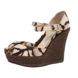 مملوكة مسبقًا Jimmy Choo Brown Mary Jane Espadrilles Sandals Size 38