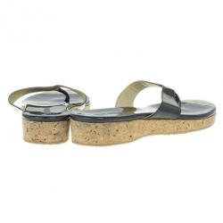 Pre Owned Jimmy Choo Black Leather 'Pence' Cork Wedge Sandals Size 38