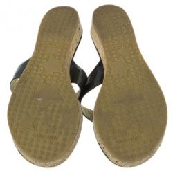 Pre Owned Jimmy Choo Black Leather 'Pence' Cork Wedge Sandals Size 38