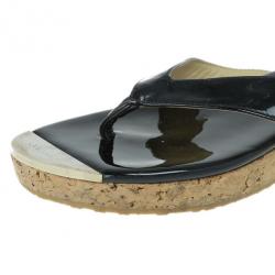 Pre Owned Jimmy Choo Black Leather 'Pence' Cork Wedge Sandals Size 38