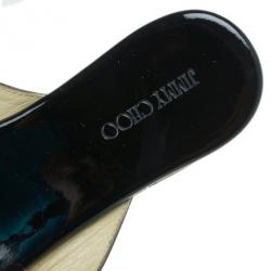 Pre Owned Jimmy Choo Black Leather 'Pence' Cork Wedge Sandals Size 38