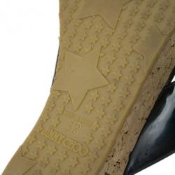 Pre Owned Jimmy Choo Black Leather 'Pence' Cork Wedge Sandals Size 38