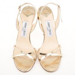 مملوكة مسبقًا Jimmy Choo Gold Indie Crisscross Slingback Sandals Size 38.5
