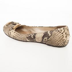 Pre Owned Jimmy Choo Snake Embossed Morse Ballet Flats Size 38