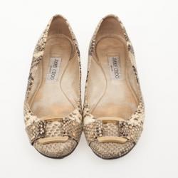 Pre Owned Jimmy Choo Snake Embossed Morse Ballet Flats Size 38