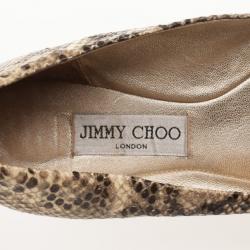 Pre Owned Jimmy Choo Snake Embossed Morse Ballet Flats Size 38