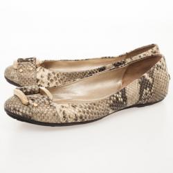 Pre Owned Jimmy Choo Snake Embossed Morse Ballet Flats Size 38