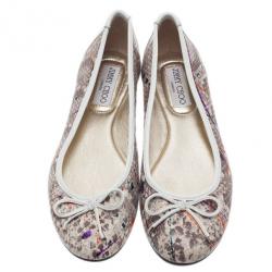 مملوكة مسبقًا Jimmy Choo Python Embossed Bow Ballet Flats Size 36.5