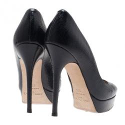 Pre Owned حذاء جيمي تشو جلد سحلية أسود نقوش غائرة مقدمة مرتفعة مقاس 37.5