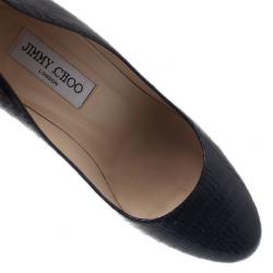 Pre Owned حذاء جيمي تشو جلد سحلية أسود نقوش غائرة مقدمة مرتفعة مقاس 37.5