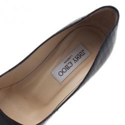 Pre Owned حذاء جيمي تشو جلد سحلية أسود نقوش غائرة مقدمة مرتفعة مقاس 37.5