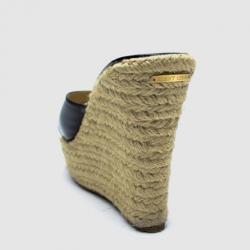 Pre Owned Jimmy Choo Black Patent ‘Phyllis’ Espadrilles Wedges Slides Size 40