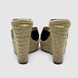 Pre Owned Jimmy Choo Black Patent ‘Phyllis’ Espadrilles Wedges Slides Size 40