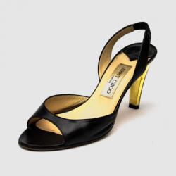 Pre Owned Jimmy Choo Black Leather Open Toe Slingback Sandals Size 38