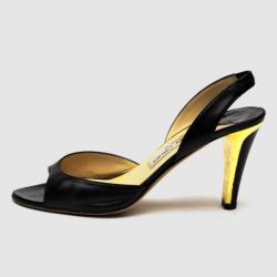 Pre Owned Jimmy Choo Black Leather Open Toe Slingback Sandals Size 38