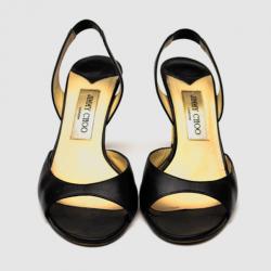 Pre Owned Jimmy Choo Black Leather Open Toe Slingback Sandals Size 38