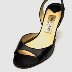 Pre Owned Jimmy Choo Black Leather Open Toe Slingback Sandals Size 38