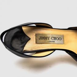 Pre Owned Jimmy Choo Black Leather Open Toe Slingback Sandals Size 38