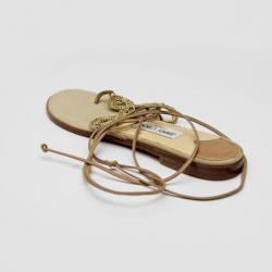 Pre Owned Jimmy Choo Gold Nappa Leather Embellished 'Jolly' Thong Sandals Size 39.5