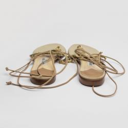 Pre Owned Jimmy Choo Gold Nappa Leather Embellished 'Jolly' Thong Sandals Size 39.5