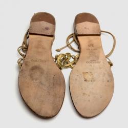 Pre Owned Jimmy Choo Gold Nappa Leather Embellished 'Jolly' Thong Sandals Size 39.5