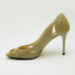 Pre Owned Jimmy Choo Nude Patent Leather Peep Toe Pumps Size 38