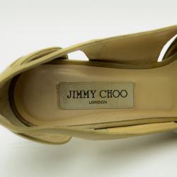 Pre Owned Jimmy Choo Nude Patent Leather Peep Toe Pumps Size 38