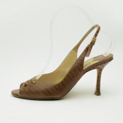 مملوكة مسبقًا Jimmy Choo Brown Watersnake Open Toe Slingback Sandals Size 37.5