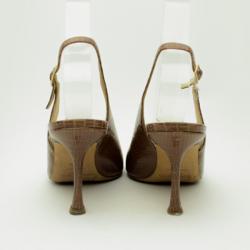 مملوكة مسبقًا Jimmy Choo Brown Watersnake Open Toe Slingback Sandals Size 37.5