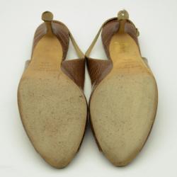 مملوكة مسبقًا Jimmy Choo Brown Watersnake Open Toe Slingback Sandals Size 37.5