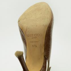 مملوكة مسبقًا Jimmy Choo Brown Watersnake Open Toe Slingback Sandals Size 37.5