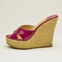 Pre Owned Jimmy Choo Pink Patent 'Phyllis' Espadrilles Wedges Slides Size 35