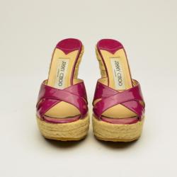 Pre Owned Jimmy Choo Pink Patent 'Phyllis' Espadrilles Wedges Slides Size 35