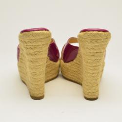 Pre Owned Jimmy Choo Pink Patent 'Phyllis' Espadrilles Wedges Slides Size 35