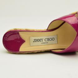 Pre Owned Jimmy Choo Pink Patent 'Phyllis' Espadrilles Wedges Slides Size 35