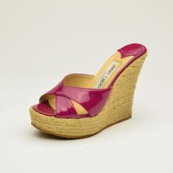 Pre Owned Jimmy Choo Pink Patent 'Phyllis' Espadrilles Wedges Slides Size 35