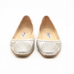 Pre Owned Jimmy Choo Silver Metallic Cut-out Ballerina Flats Size 37
