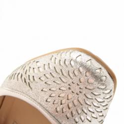 Pre Owned Jimmy Choo Silver Metallic Cut-out Ballerina Flats Size 37