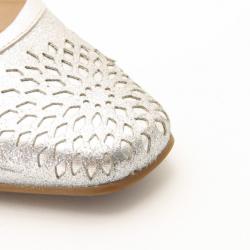 Pre Owned Jimmy Choo Silver Metallic Cut-out Ballerina Flats Size 37