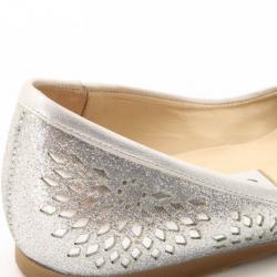 Pre Owned Jimmy Choo Silver Metallic Cut-out Ballerina Flats Size 37