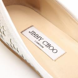 Pre Owned Jimmy Choo Silver Metallic Cut-out Ballerina Flats Size 37