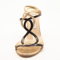 Pre Owned Jimmy Choo Black and Gold Leather Strappy Sandals Size 39
