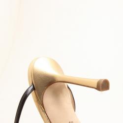 Pre Owned Jimmy Choo Black and Gold Leather Strappy Sandals Size 39